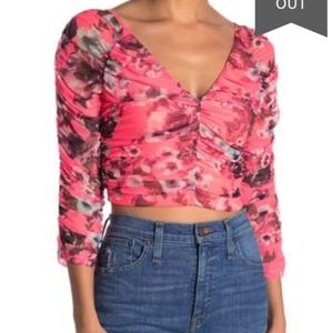 Free Press ruched mesh crop top floral